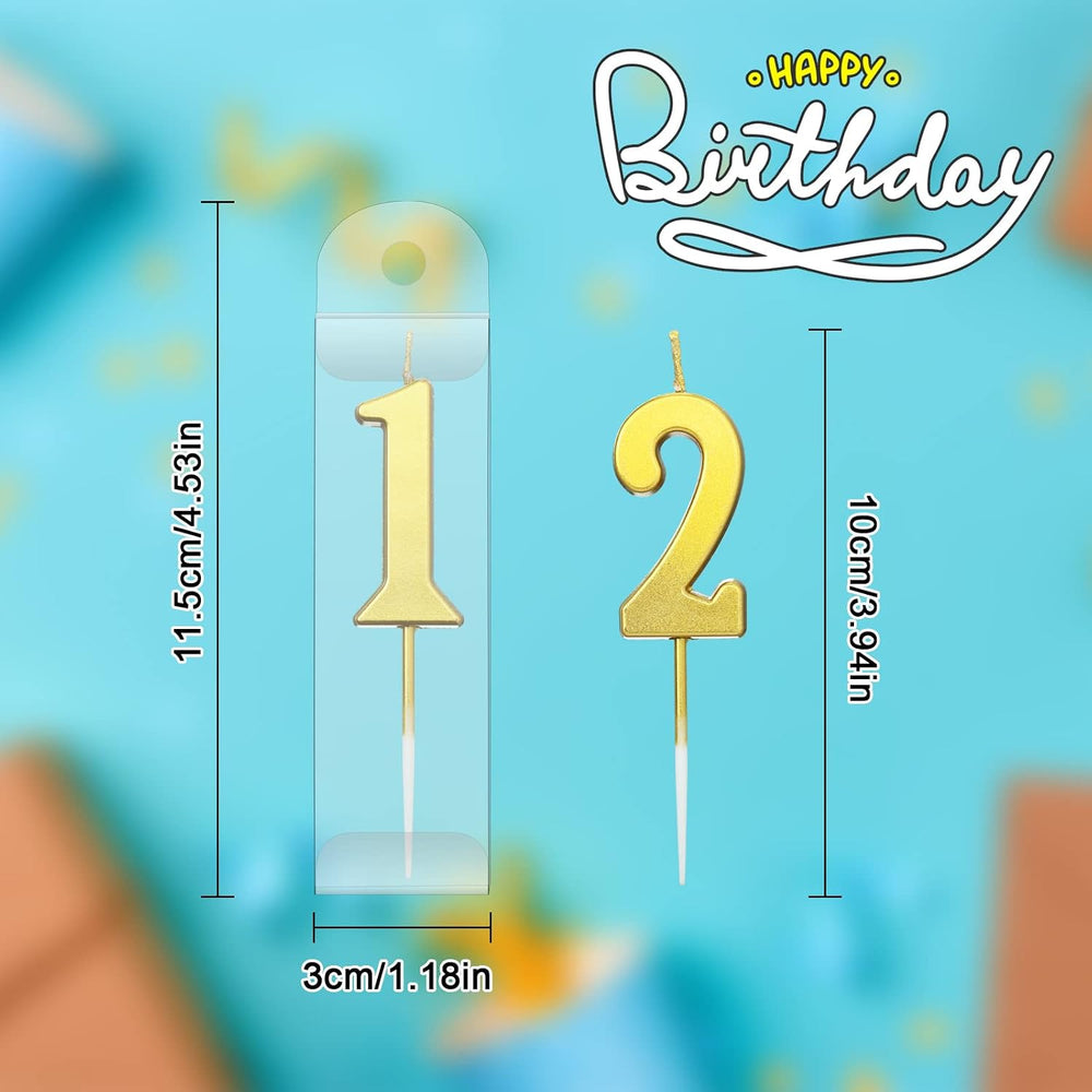 Treela 100 Pieces Number Birthday Candles Bulk, 3.94 Inch Gold Numeral 0-9 Ca...