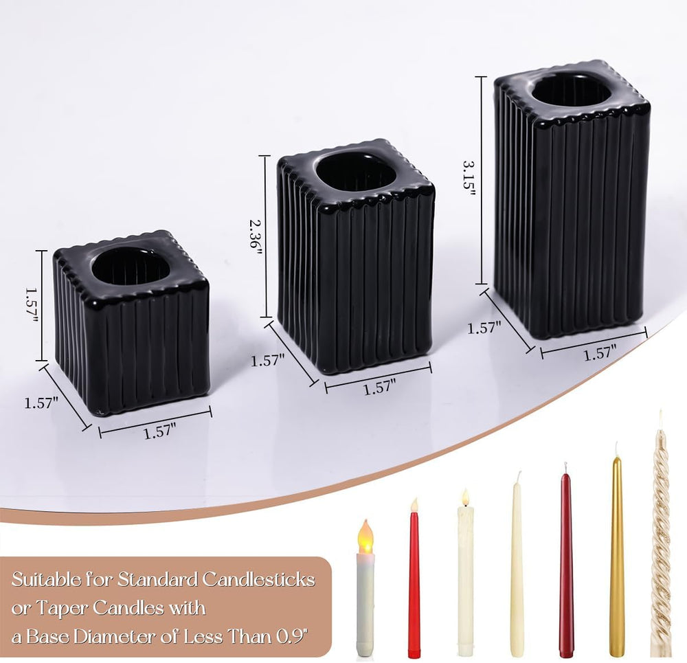 LETINE 12pcs Black Vertical Stripe Glass Candlestick Holders - Chic Taper Can...