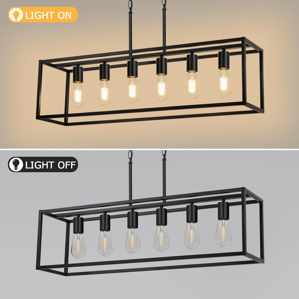 6 Light Black Chandeliers for Dining Room, Adjustable Height Linear Chandelie...
