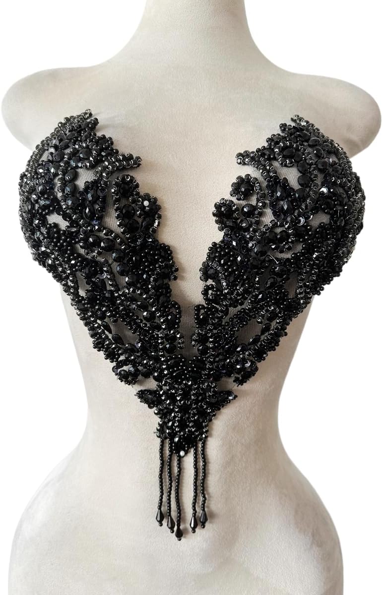 Pure Handmade Rhinestone Fringe Patch Trim Crystal Beaded Applique for Sewing...