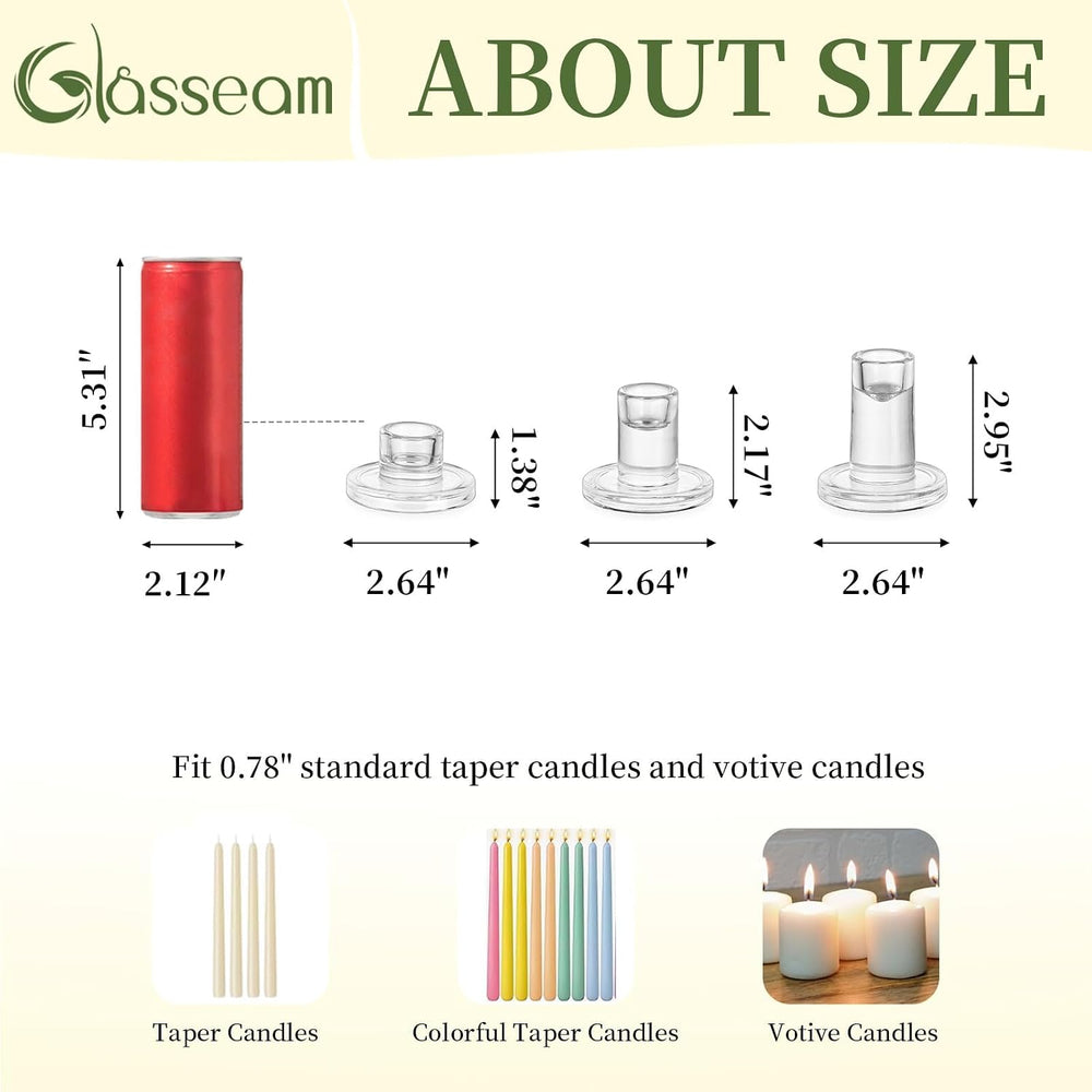 Glasseam Taper Candle Holders Bulk, 12Pcs Glass Candlestick for Centerpiece