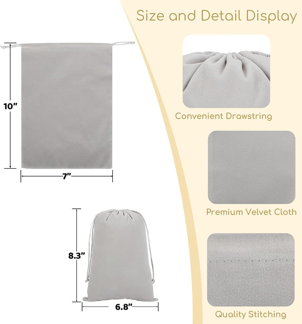 50Pcs Velvet Gift Bags, 7x10” Large Grey Drawstring Pouch