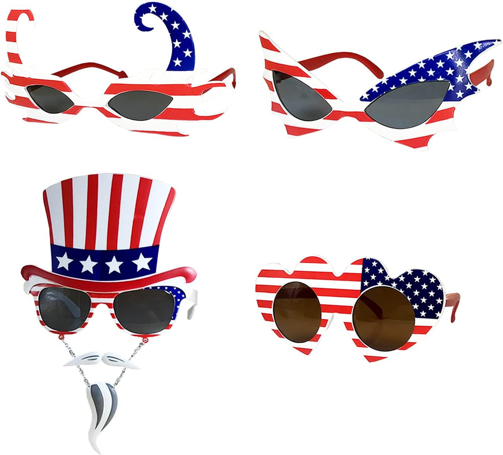 12 American Flag Party Glasses, USA Patriotic Sunglasses Photo Booth Props