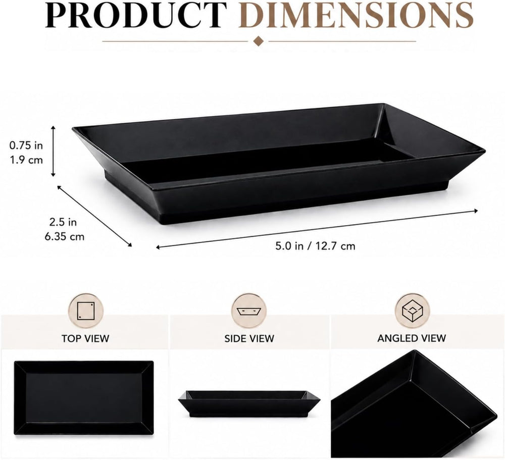 50ct Small 5" Black Rectangle Dessert Plastic Plates | CMJJ