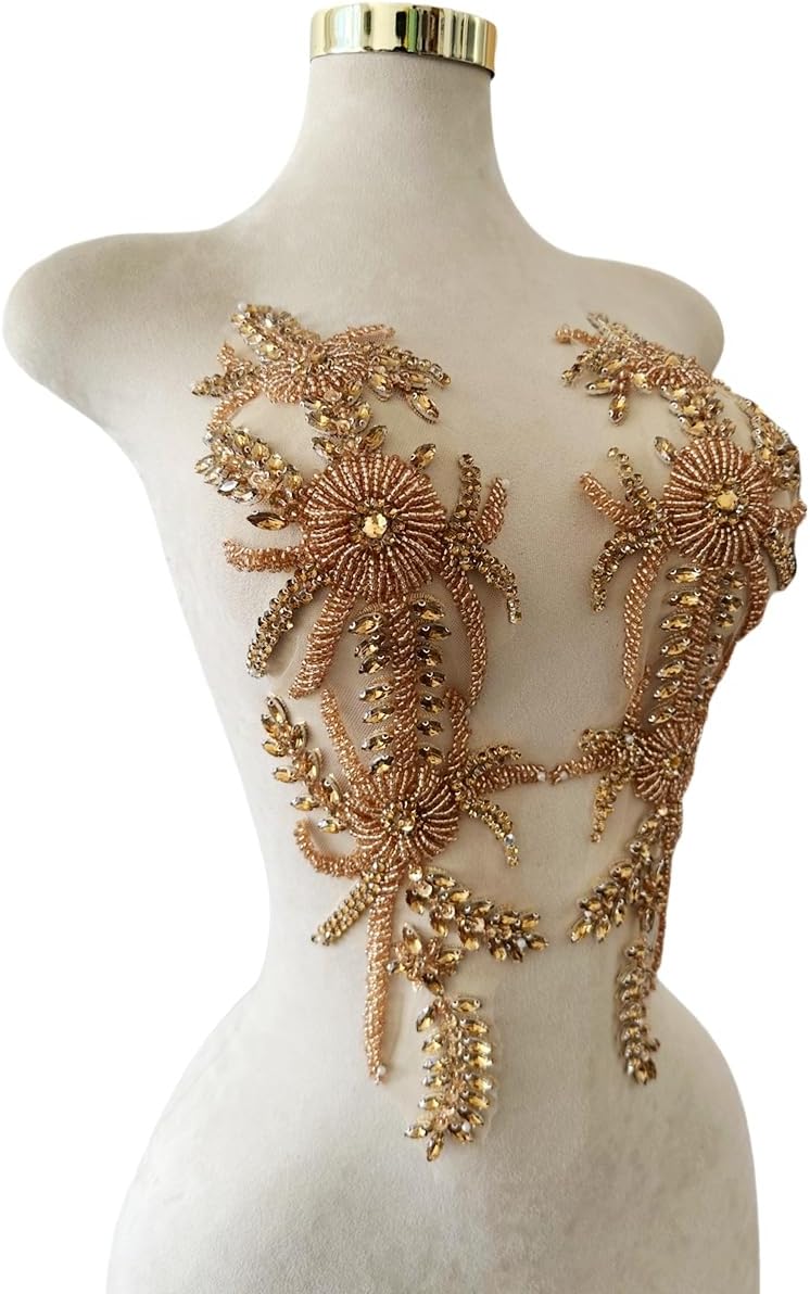 Handmade Shining Rhinestones lace Applique Patches Sewing Beads Sequins Stone...