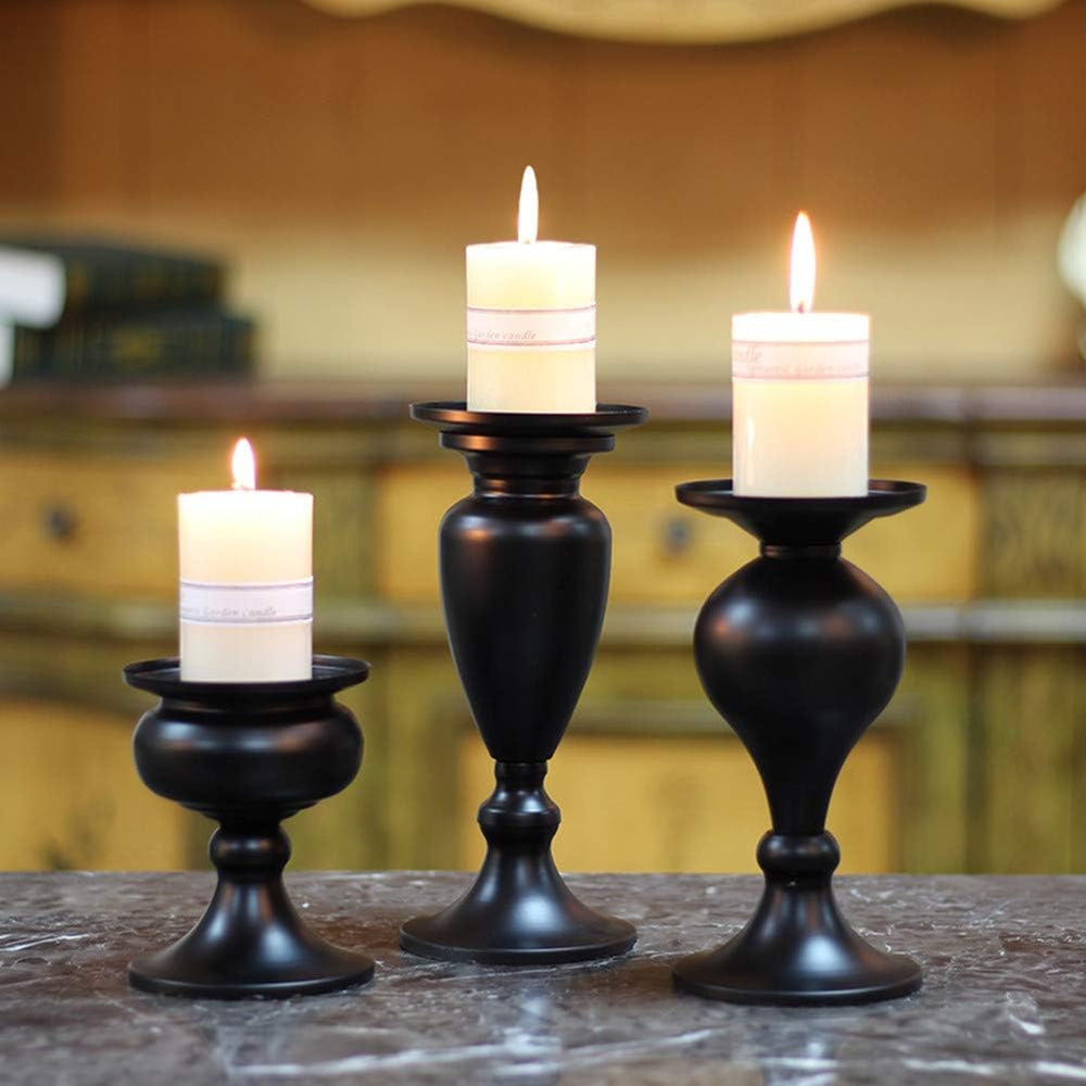 Sziqiqi Pillar Candle Holders Set of 3 Black for Table Mantle Fireplace Decor...