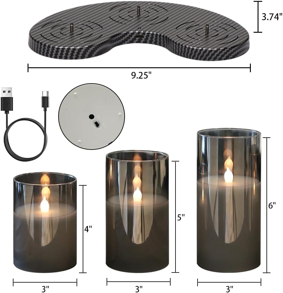GenSwin Glass Rechargeable Flameless Candles with Remote Timer Black