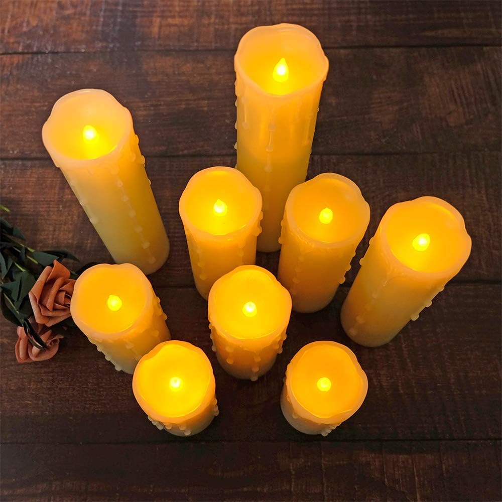 9 Pack Flameless Pillar Candles Battery Operated with Remote Timer