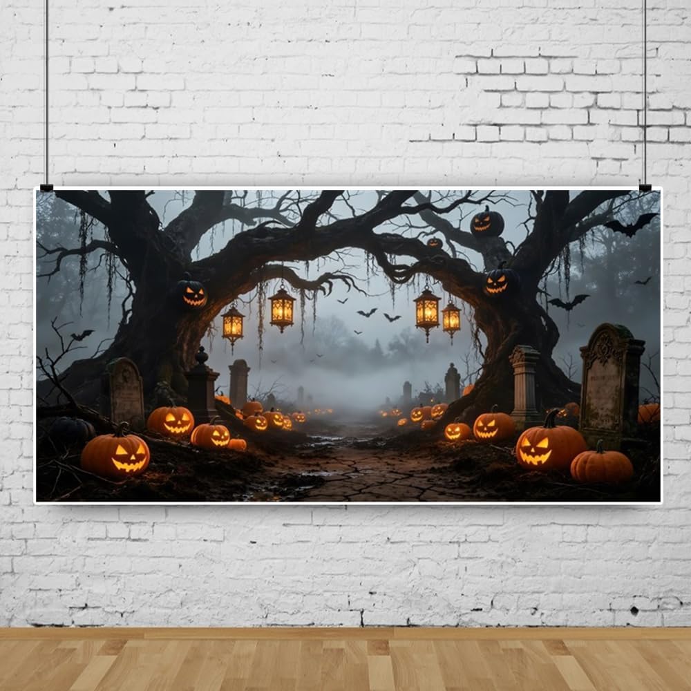 Halloween Scary Cemetery Backdrop Dead Branch Forest 20x10f