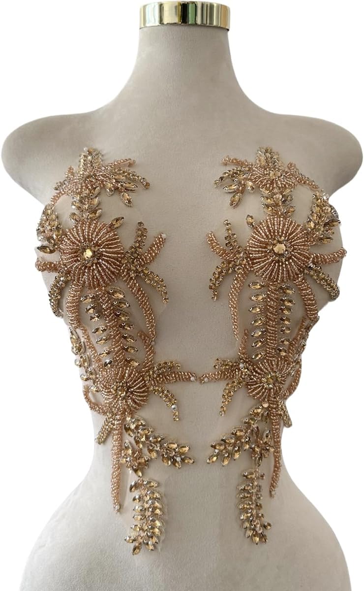 Handmade Shining Rhinestones lace Applique Patches Sewing Beads Sequins Stone...