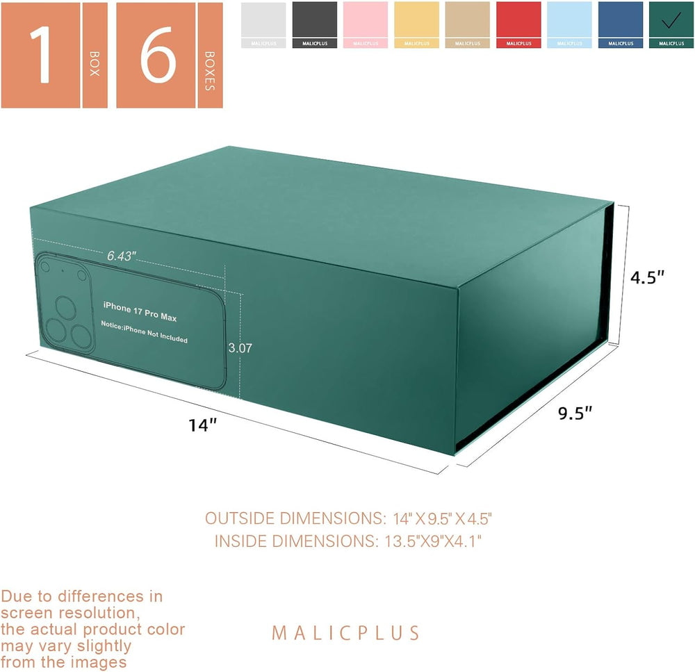 Large Green Gift Boxes with Magnetic Lid for Present, 6 Pack