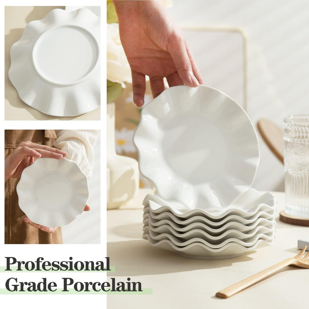 6 Inch Porcelain Appetizer Plates White Wave Rim Set of 18