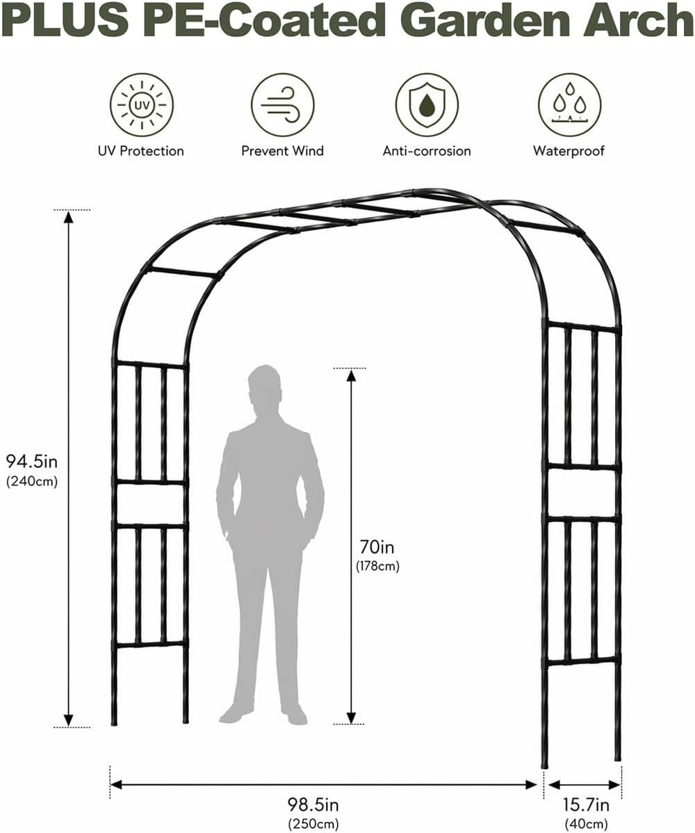 Garden Arch Trellis, 98.5"x94.5" Metal Arbor for Climbing Plants Ou...