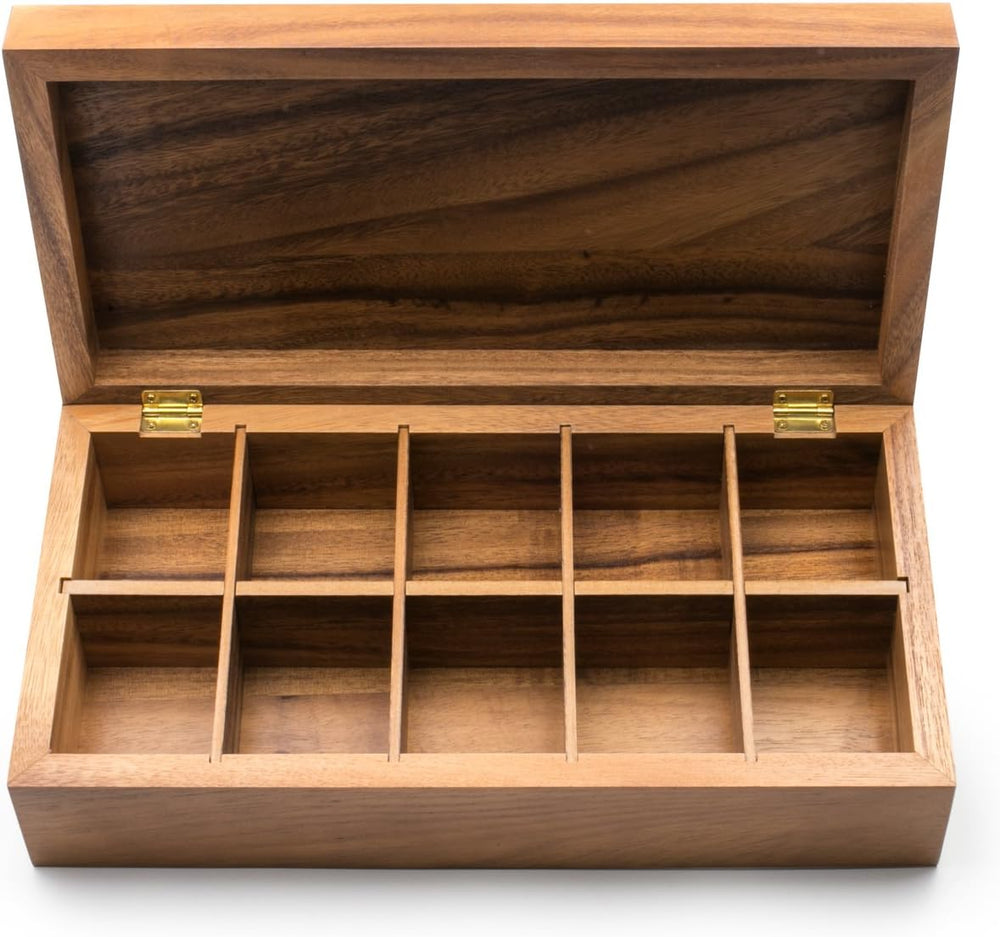 Ironwood Gourmet Rectangular Vauxhall Double Tea Box, Acacia Wood,Brown, 10 C...
