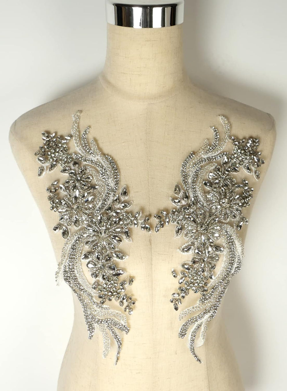 Silver Rhinestons Appliques, Beaded Appliques Embellishments,sew on for Dress...