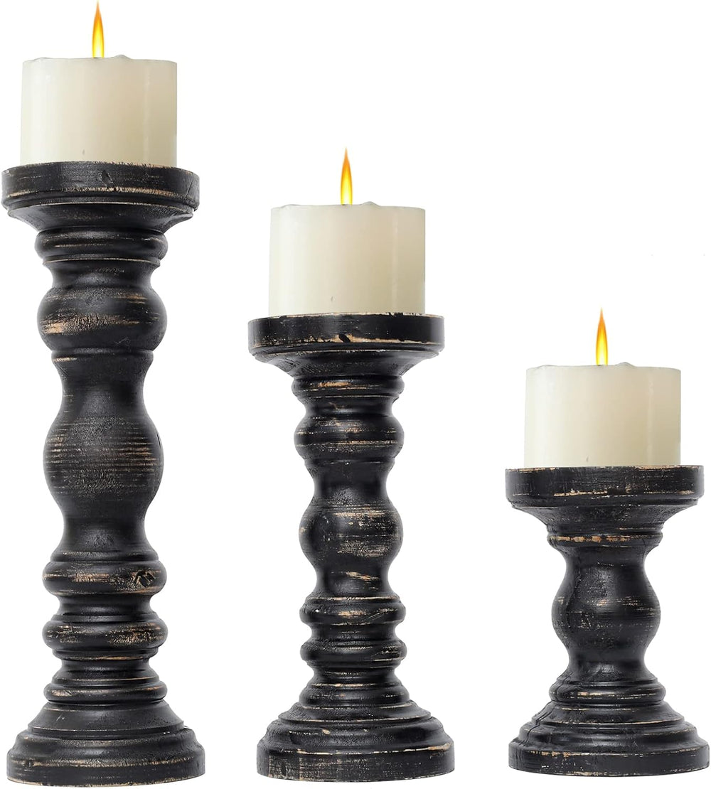 SWALLOWLIVING Rustic Farmhouse Wood Pillar Candle Holder Set of 3 for Candles...