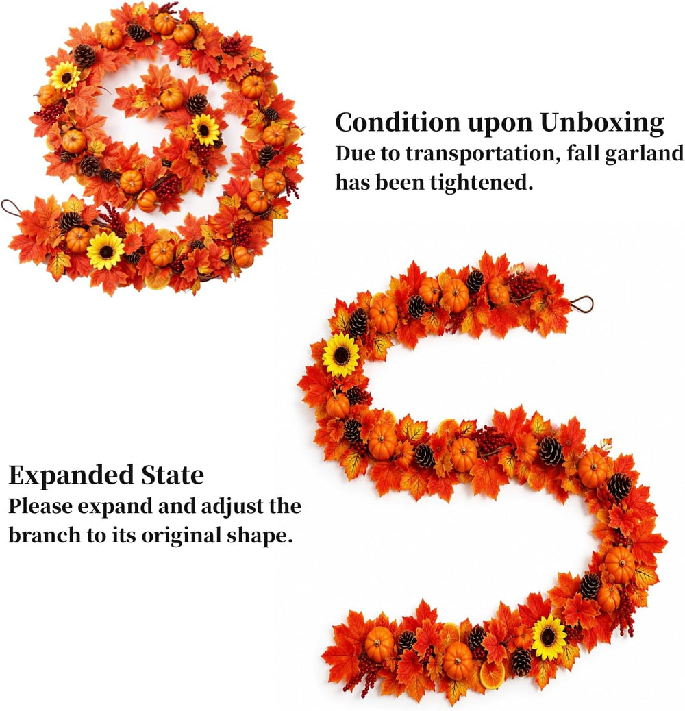Fall Home Decor-2 Pack 6Ft Maples Pumpkin Berry Pinecone Sunflower Garlands