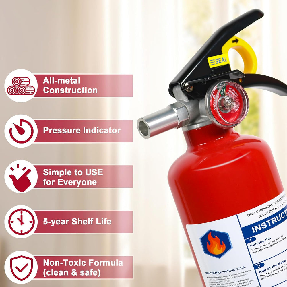 ABC Dry Chemical Fire Extinguisher, 2.5 lb 1A:10B:C Rated - Quick-Release Han...