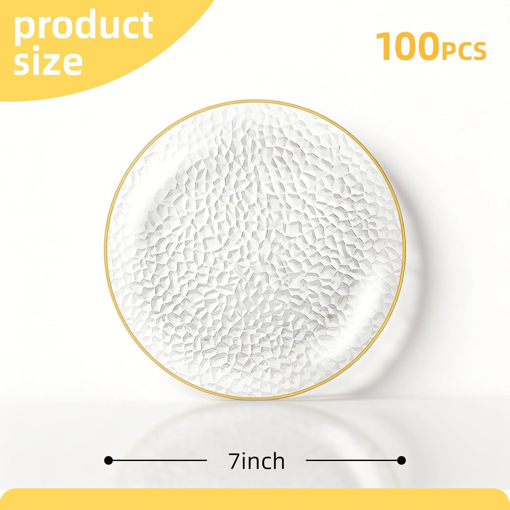 100PCS Gold Plastic Plates, 7 Inch Pebbled Disposable Plates