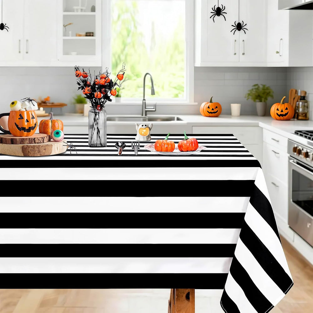 2Packs Black and White Tablecloth 57x84 Inch Waterproof Striped Table Cloth