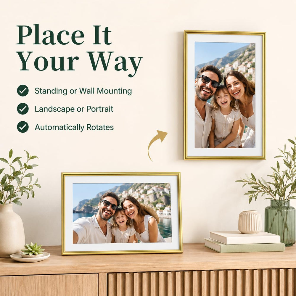 ELIME 15.6" Frameo Digital Picture Frame WiFi 32GB, Touchscreen, Gold