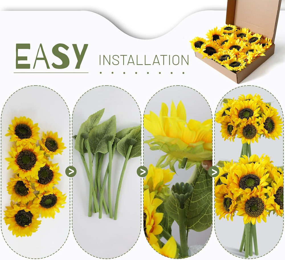14Pcs Realistic Silk Sunflowers Artificial Flowers,12.6''Fake Sunflowers