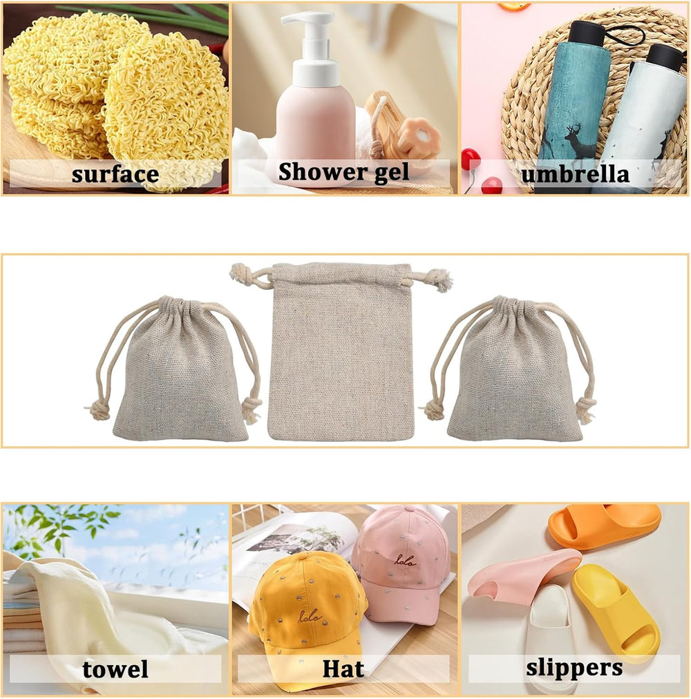calary 50pcs Double Canvas Drawstring Bag Cotton Pouch Gift Sachet Muslin Reu...