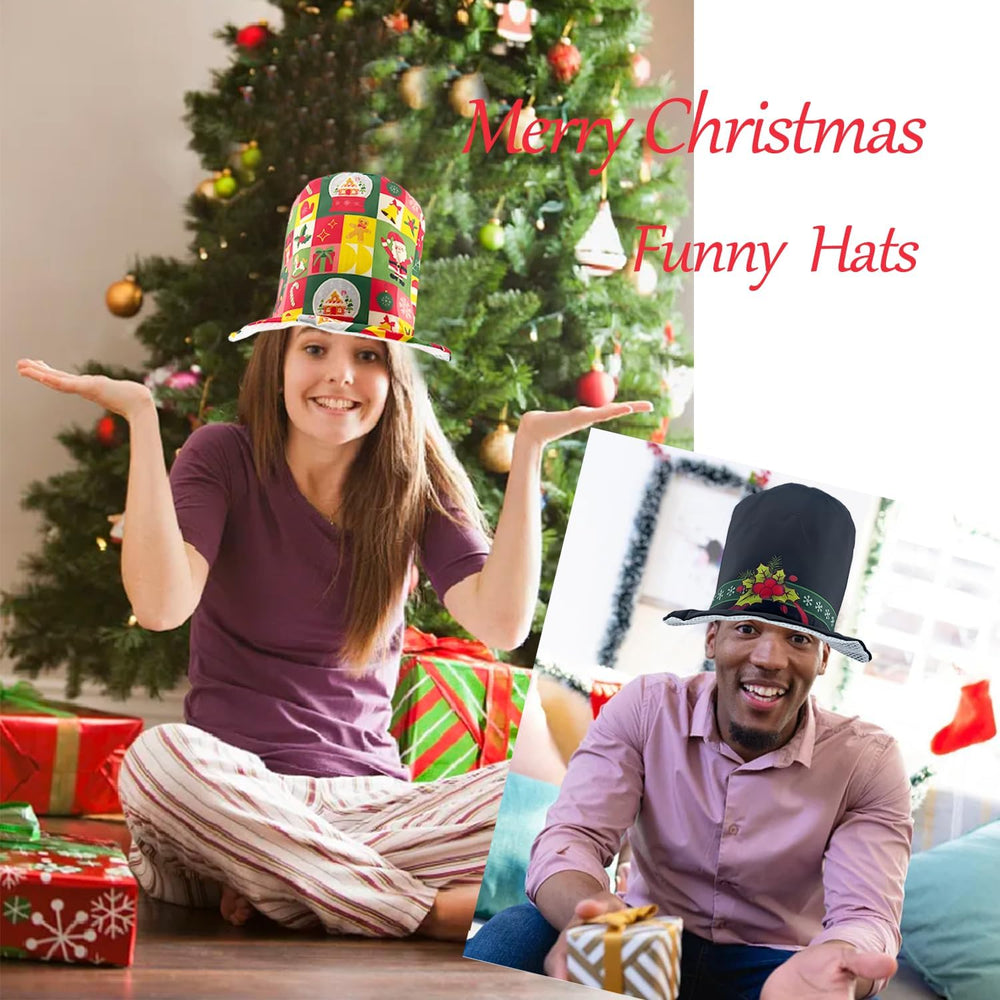 12 Assorted Pattern Funny Christmas Party Top Hats Christmas Novelty Crazy Ha...
