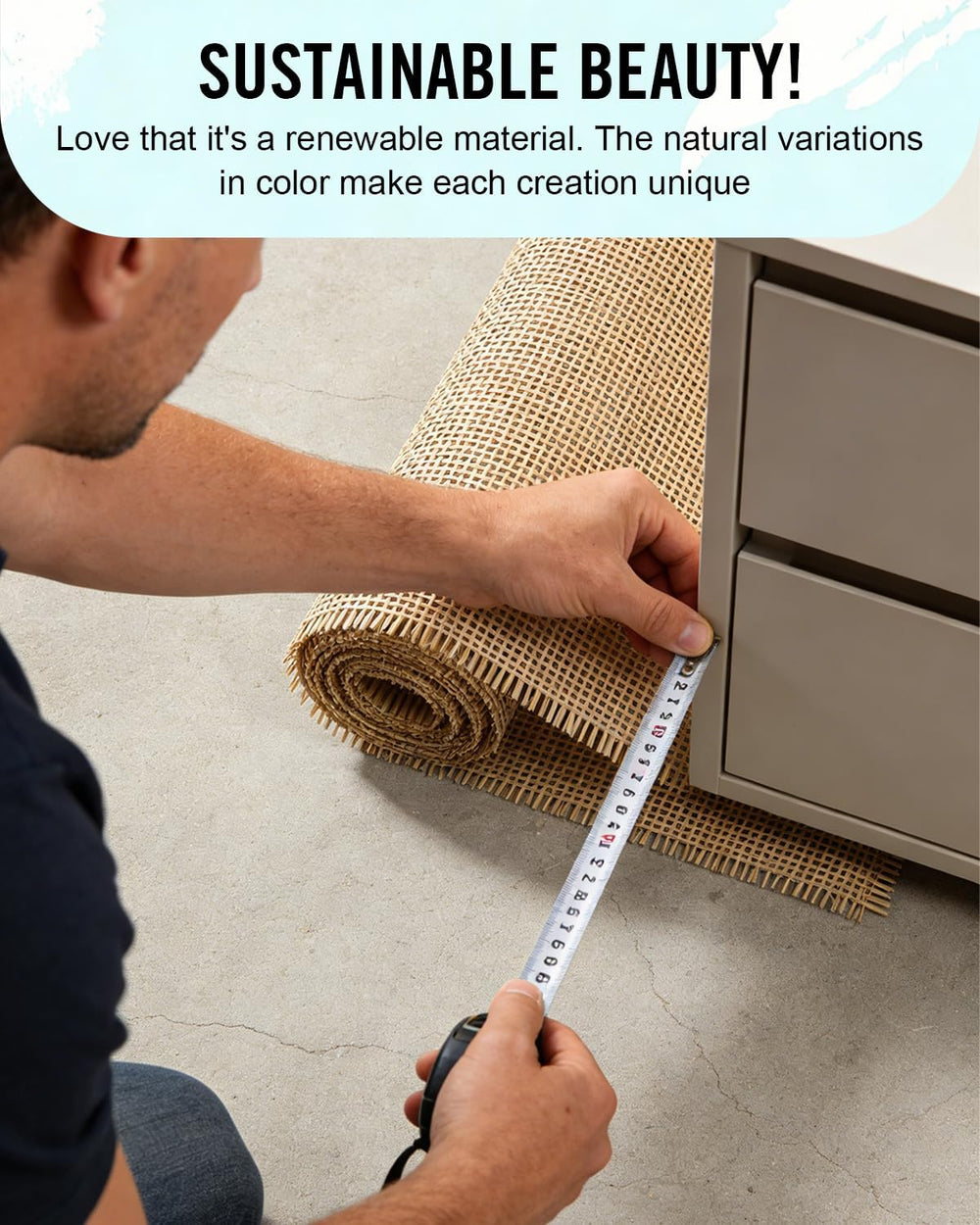 24"×16.6FT Width Natural Square Cane Webbing Material for DIY