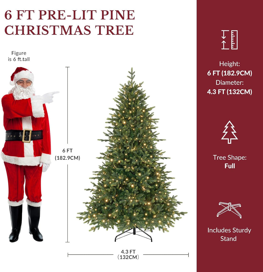 SHareconn 6ft Prelit Artificial Fir Christmas Tree with Dual Color Lights