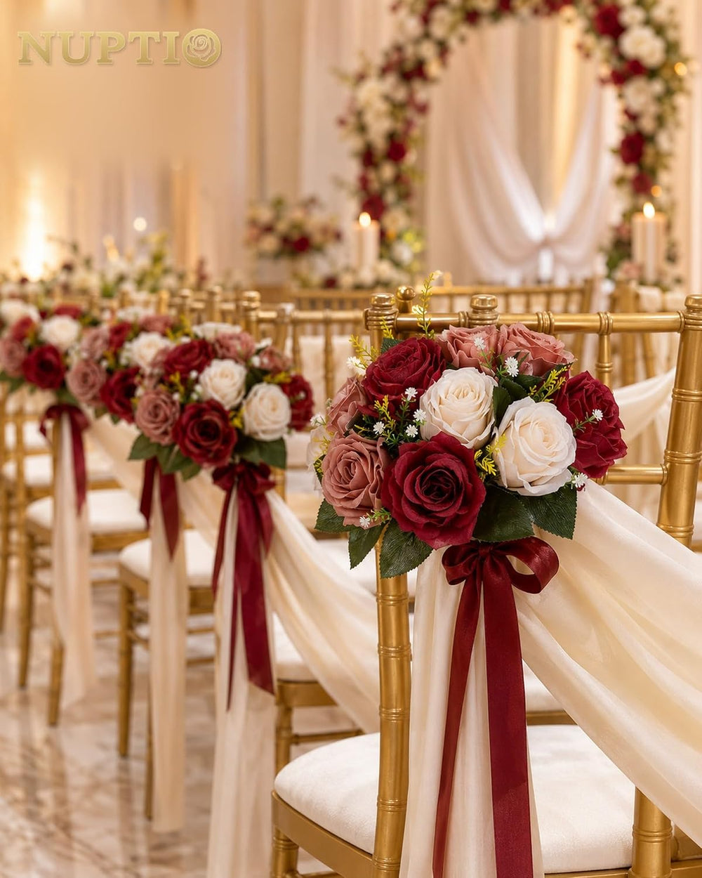 Nuptio Artificial Flower Centrepieces for Tables - 6 Pcs Burgundy & Dusty...