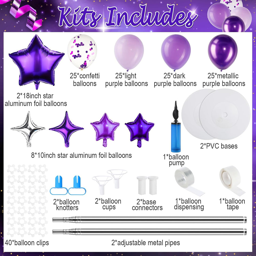 Gejoy 110 Pcs Purple and Silver Balloon Arch Column Stand Kit
