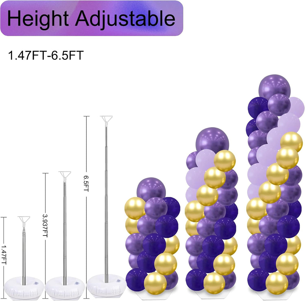 2 Balloon Arch Column Stand Kit, 100 Balloons, 6ft Adjustable, Purple Party