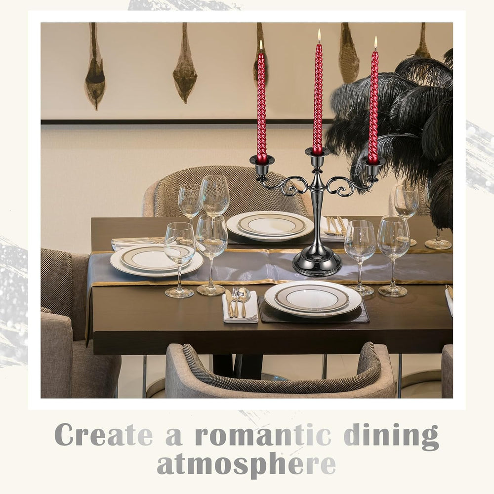 Dandat 2 Pcs 3 Arm Metal Candelabra Black Candlestick Holders 10 Inch