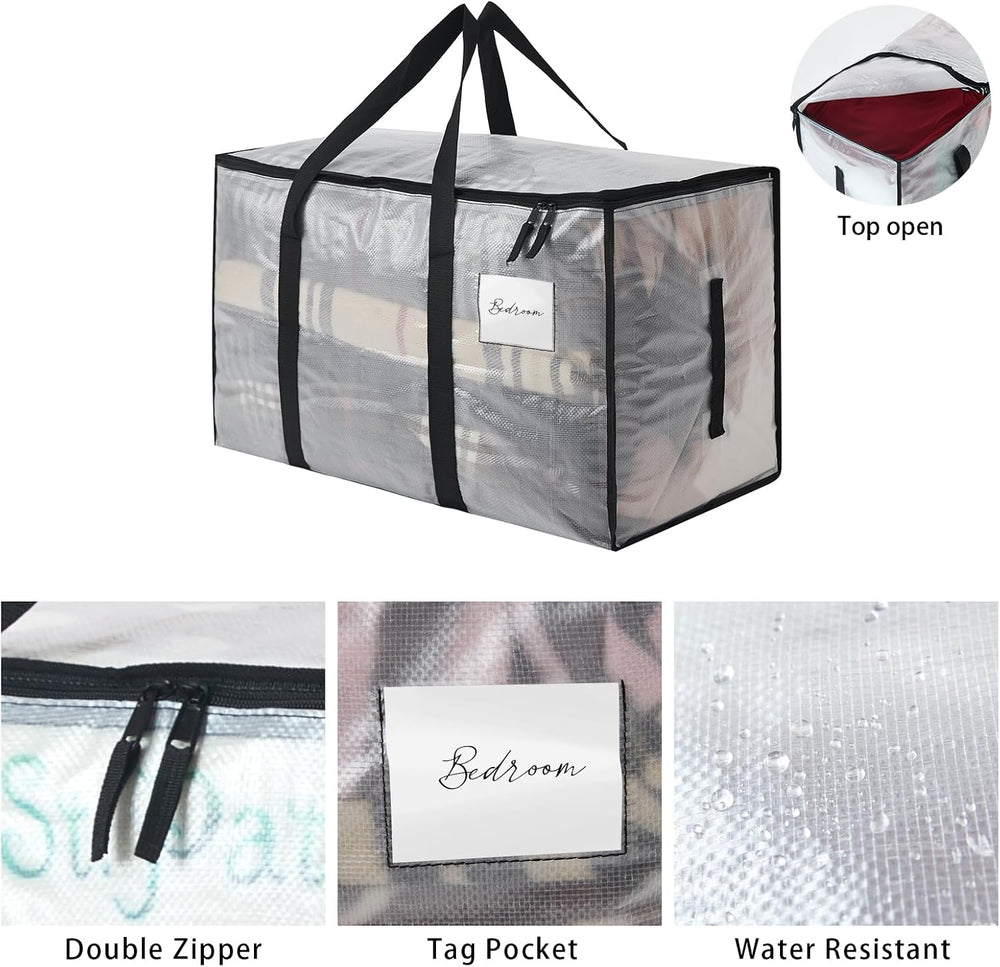 6-Pack Extra Large 93L Clear Moving Bags with Zippers, Storage Totes