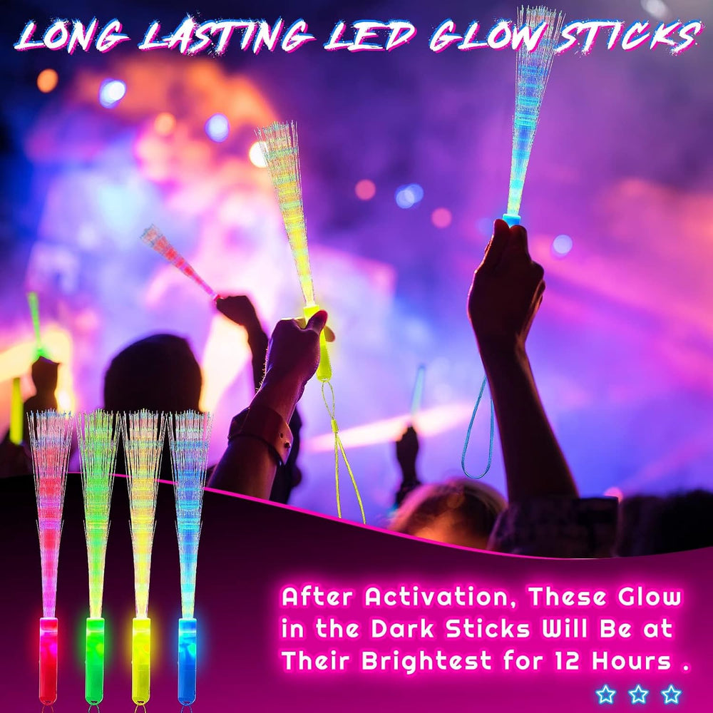 Lewtemi 48 Pieces Glow Fiber Wands Sticks LED Light up Fiber Optic Wands LED ...