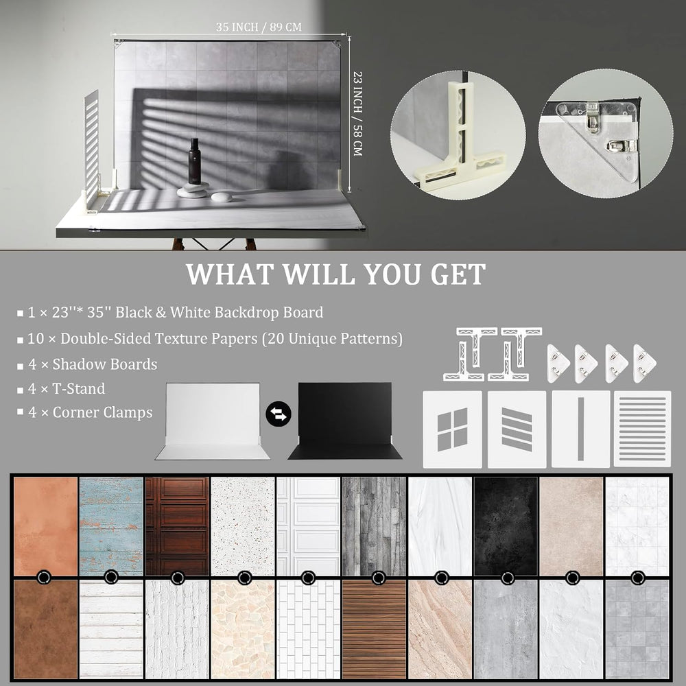 Photography Backdrops with Shadow Boards, 23x35in, 10 Pcs Background Paper