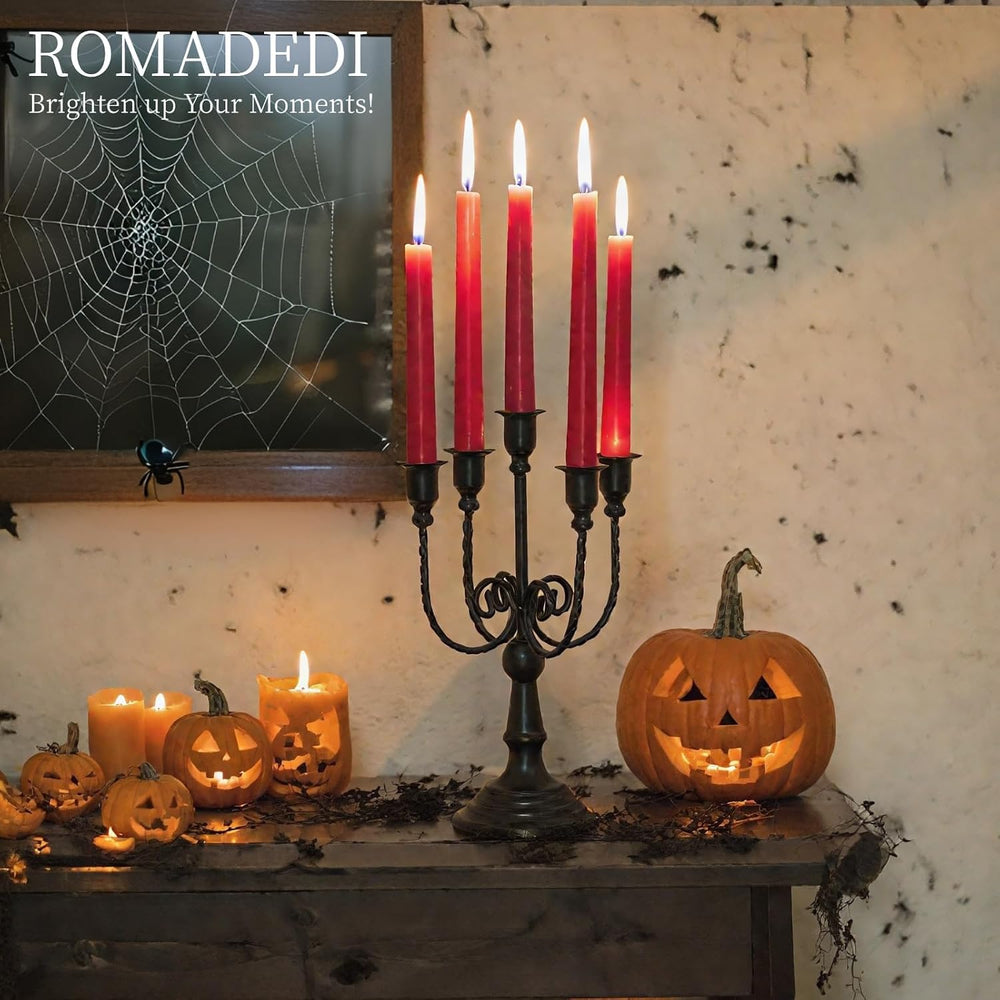 Romadedi Halloween Candelabra, Black 5-Arm Candle Holder, Set of 2, 11.8 in