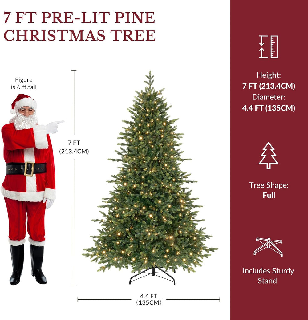 SHareconn 7ft Prelit Artificial Fir Christmas Tree with Dual Color Lights