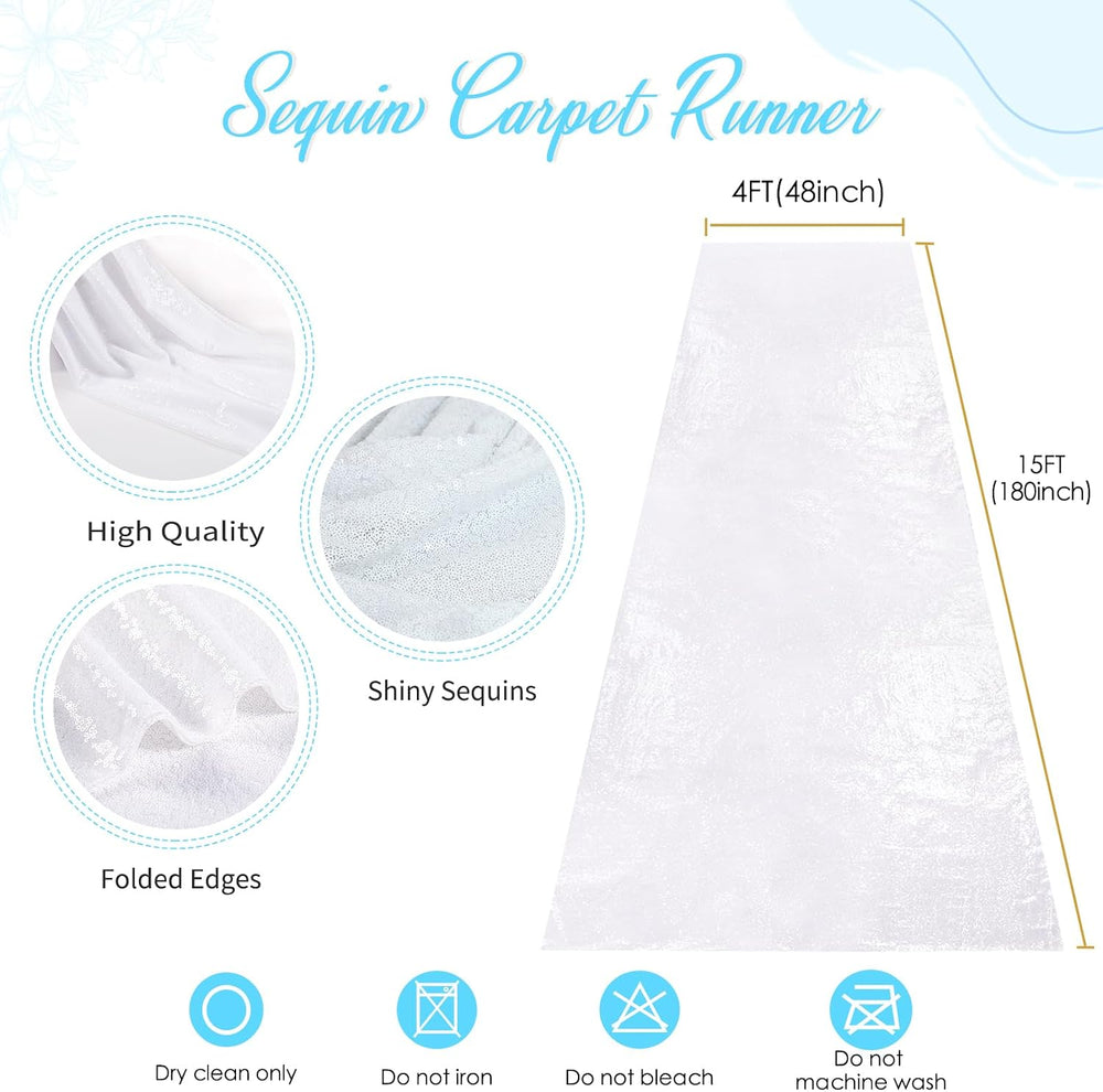 Wedding Aisle Runner 4x15ft Sequin Aisle Runner White Shimmer Carpet Runners ...