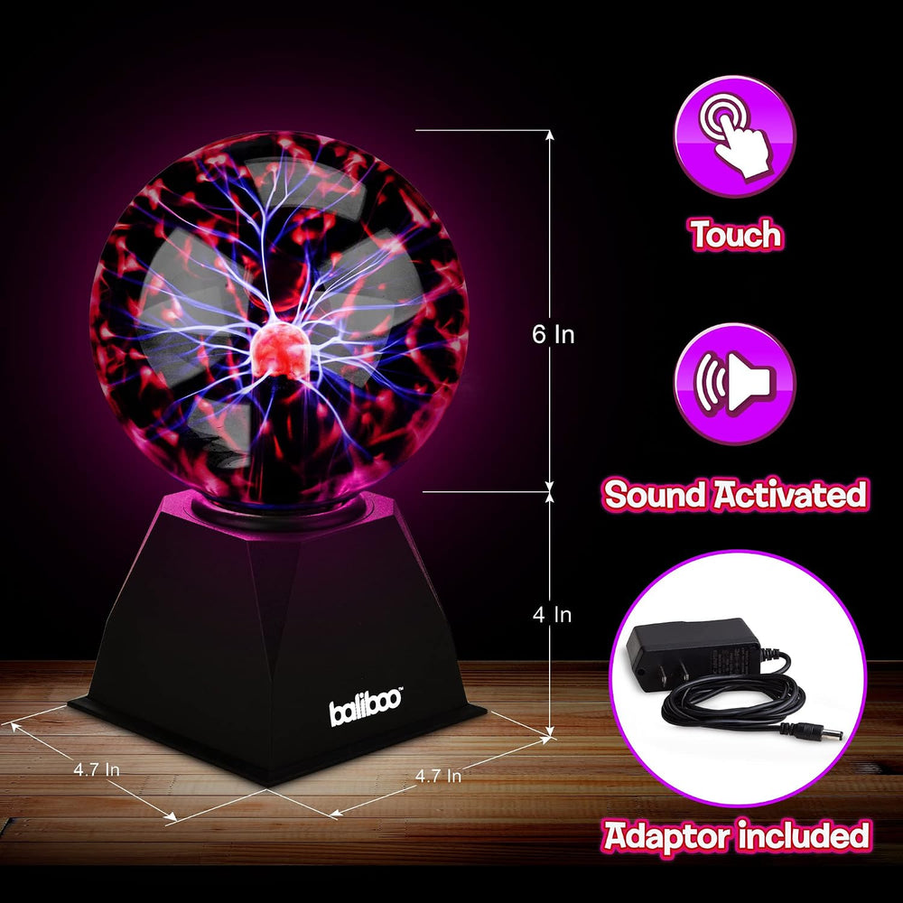 BALIBOO 6" Plasma Ball Light – 12V Power Adapter Plug Plasma Globe Lamp