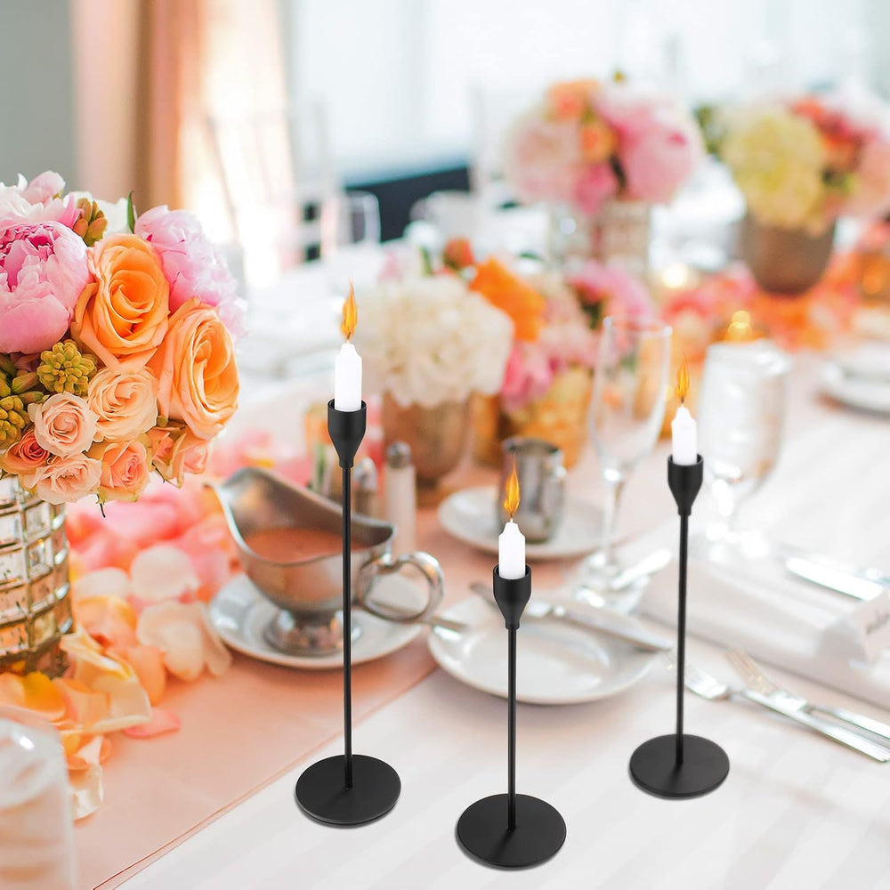 6 Pcs Black Metal Taper Candle Holder for Christmas