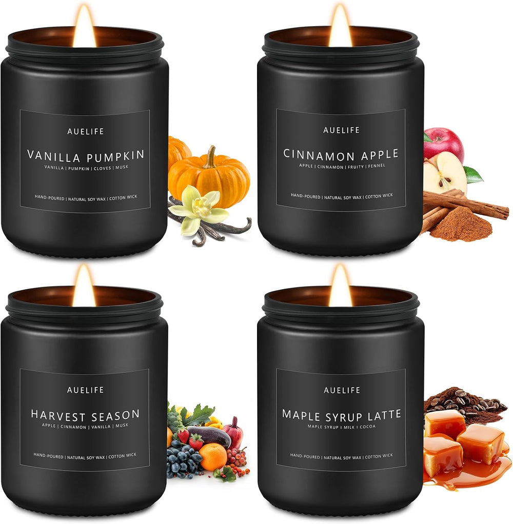Auelife Fall Candle Set for Home Scented, Soy Wax, 4 Pack 28 oz