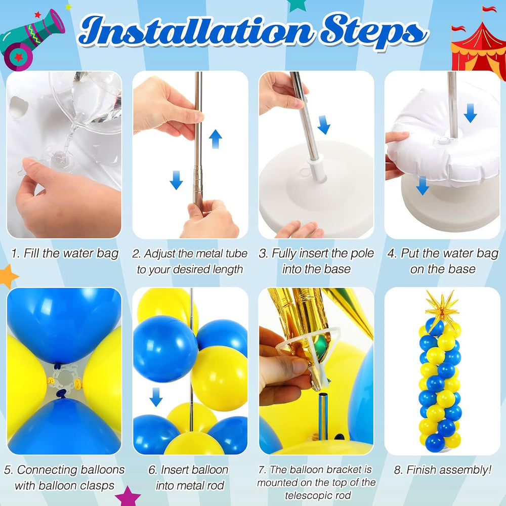 2 Set Blue Yellow Party Decor Cartoon Balloon Column Stand Kit