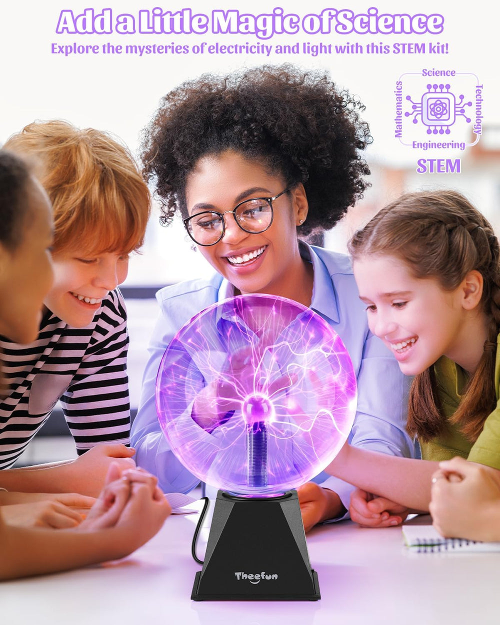Theefun Plasma Ball 8 Inch Plasma Lamp Touch & Sound Sensitive Plasma Globe