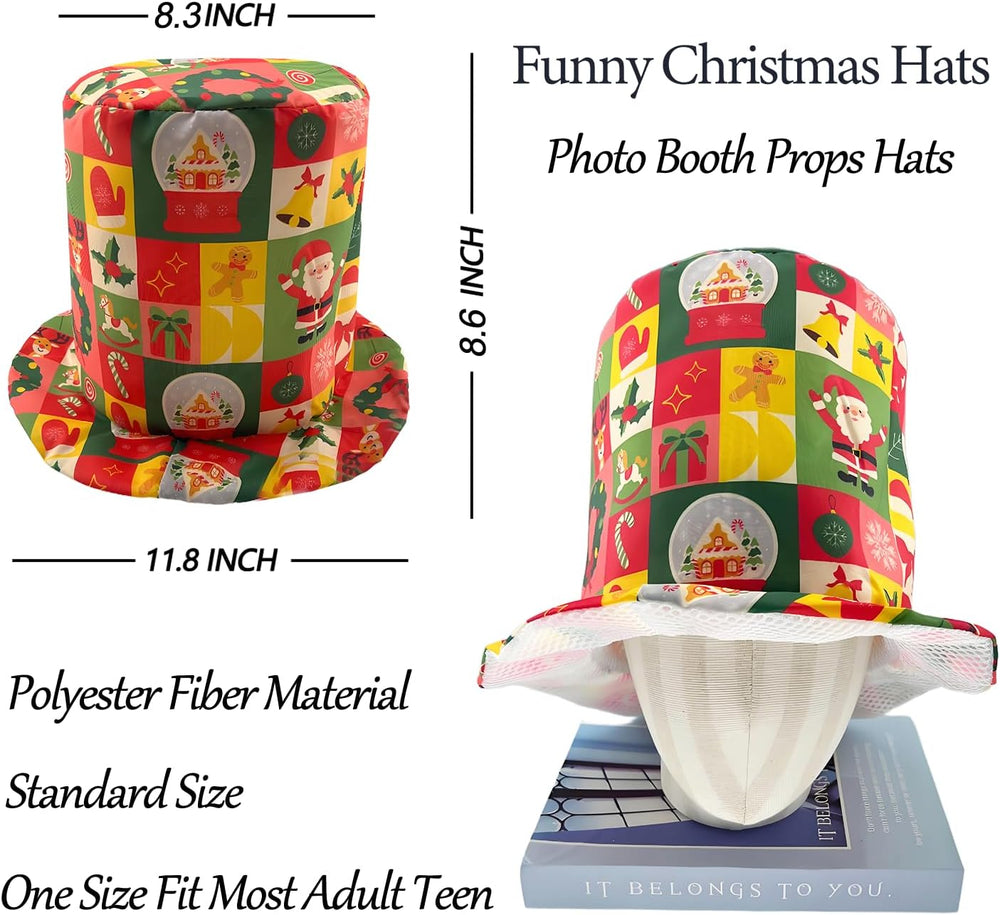 12 Assorted Pattern Funny Christmas Party Top Hats Christmas Novelty Crazy Ha...