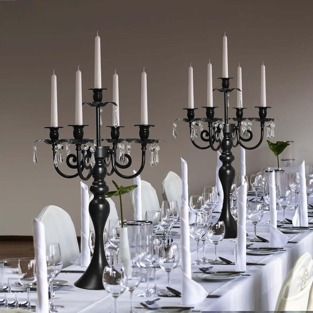 20''Tall Black Crystal Pendant Taper Candle Holders/Stylish Candle St...