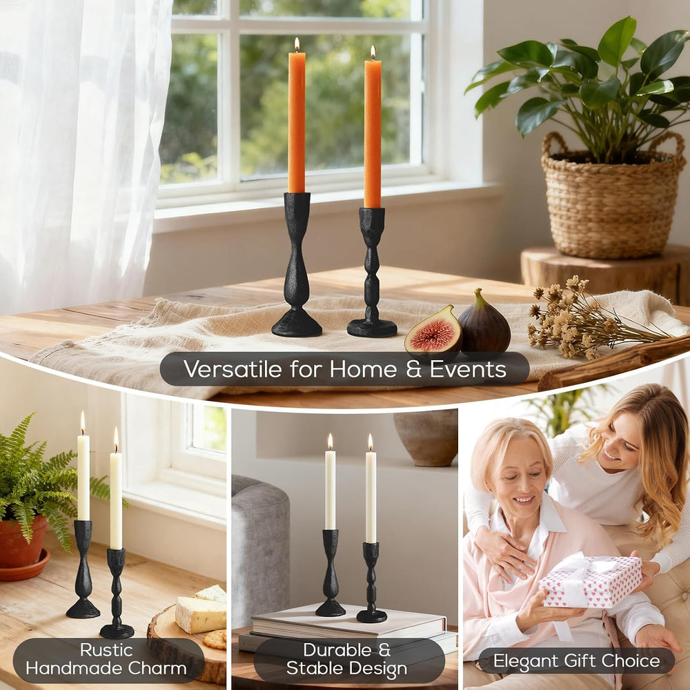 Black Taper Candle Holders Set of 2 Vintage Iron Black Candlestick Holder