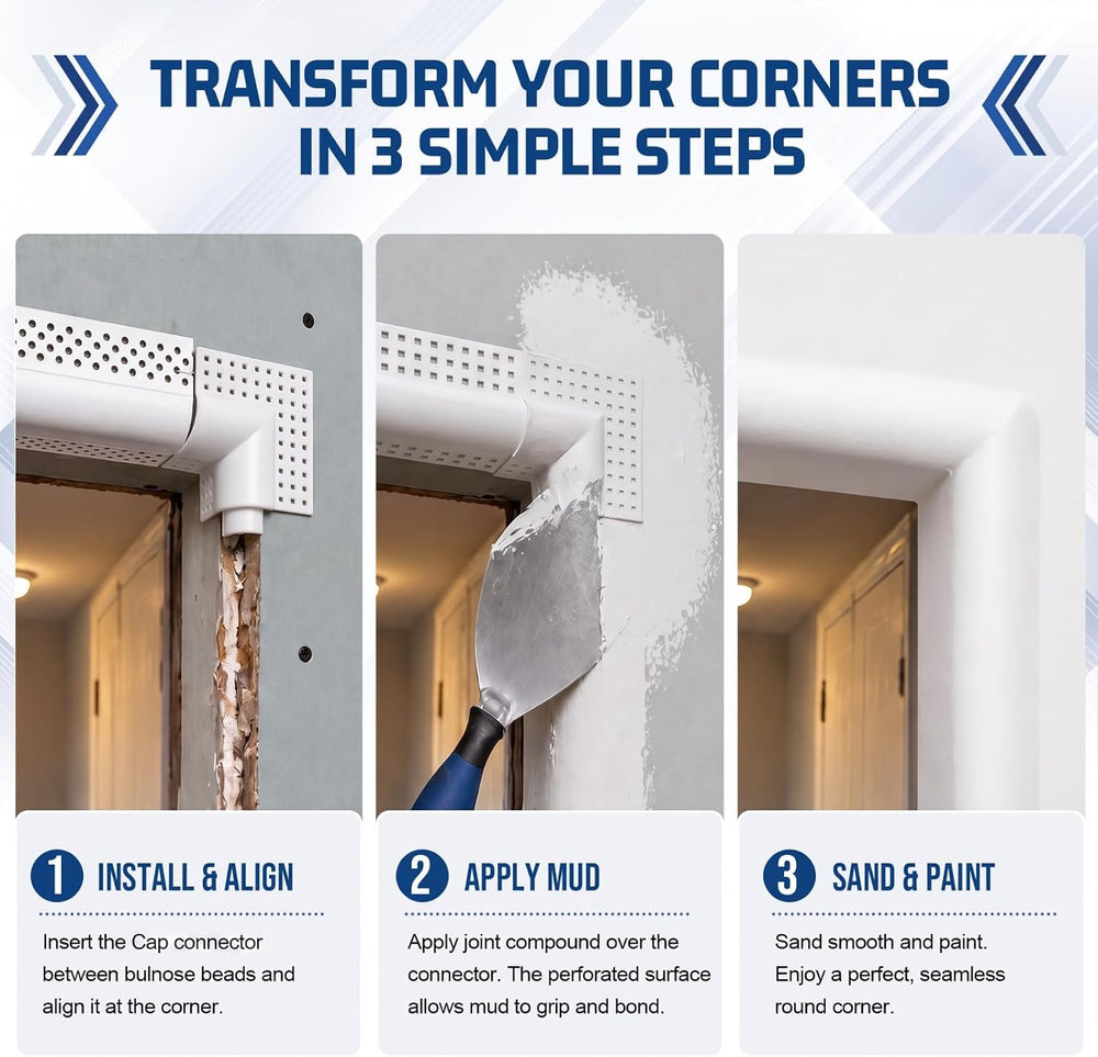 10 Pcs Vinyl 2-Way Corner Cap 3 x 3 Inch Drywall Bullnose Cap