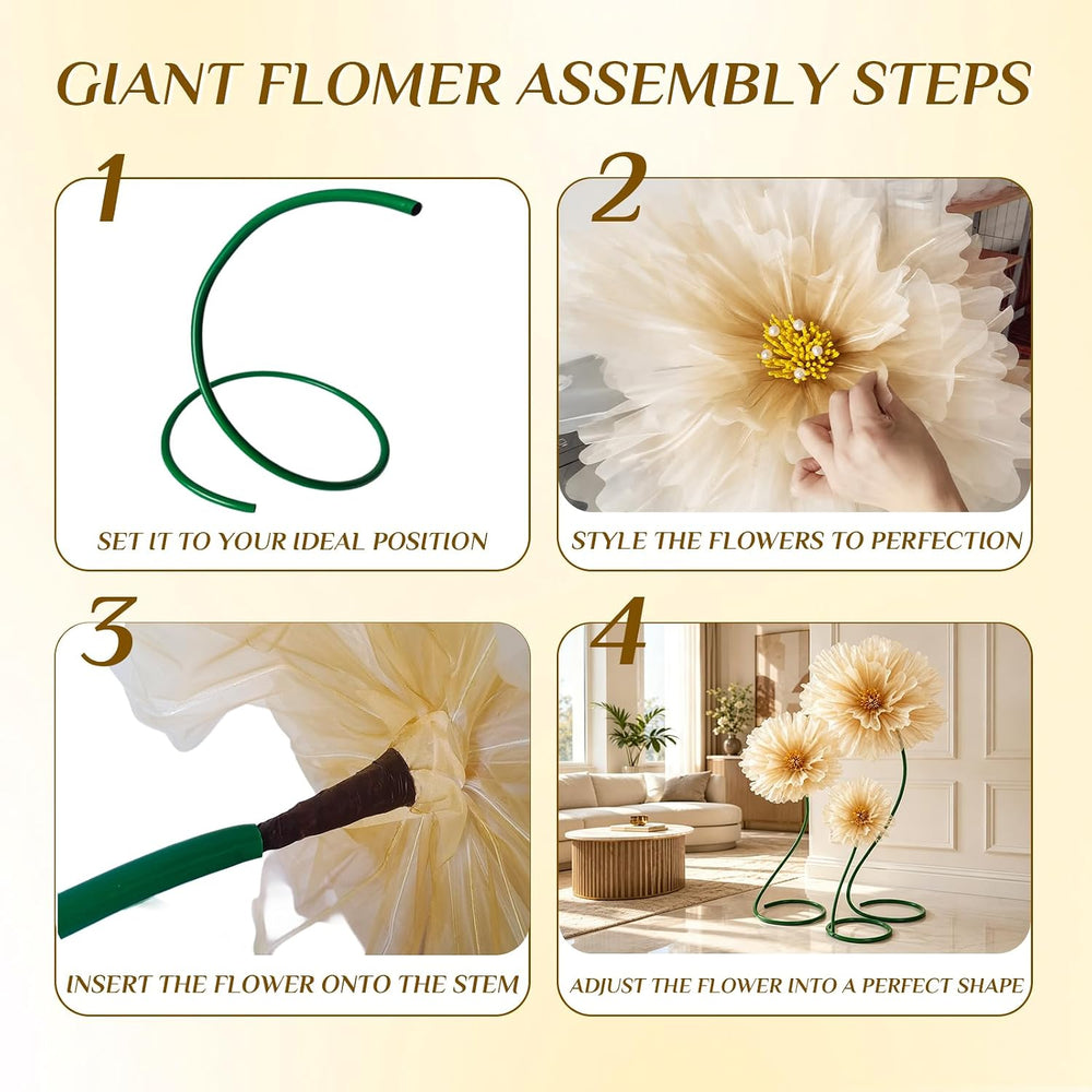 Champagne 6.6Ft Giant Artificial Flowers for Decoration with Stand &Sandbag